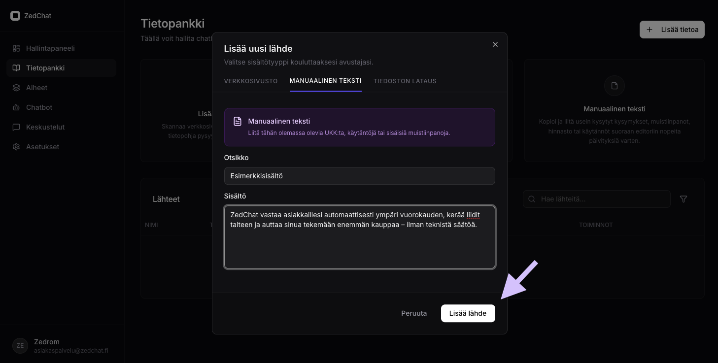 Valitse aihe ja lisää lähde