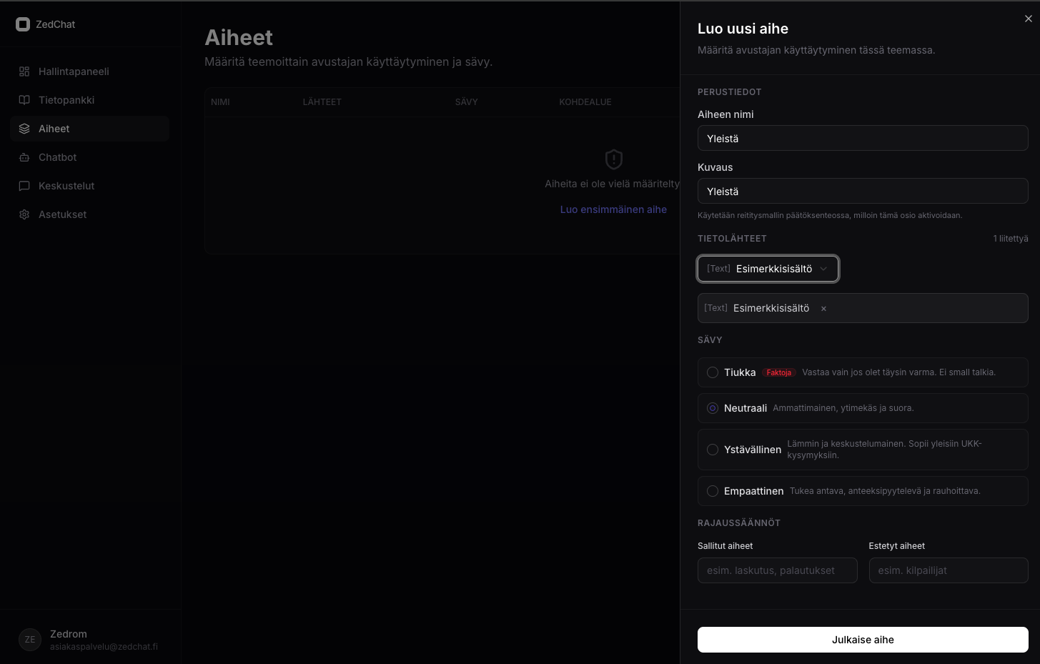 Täytä aiheen tiedot